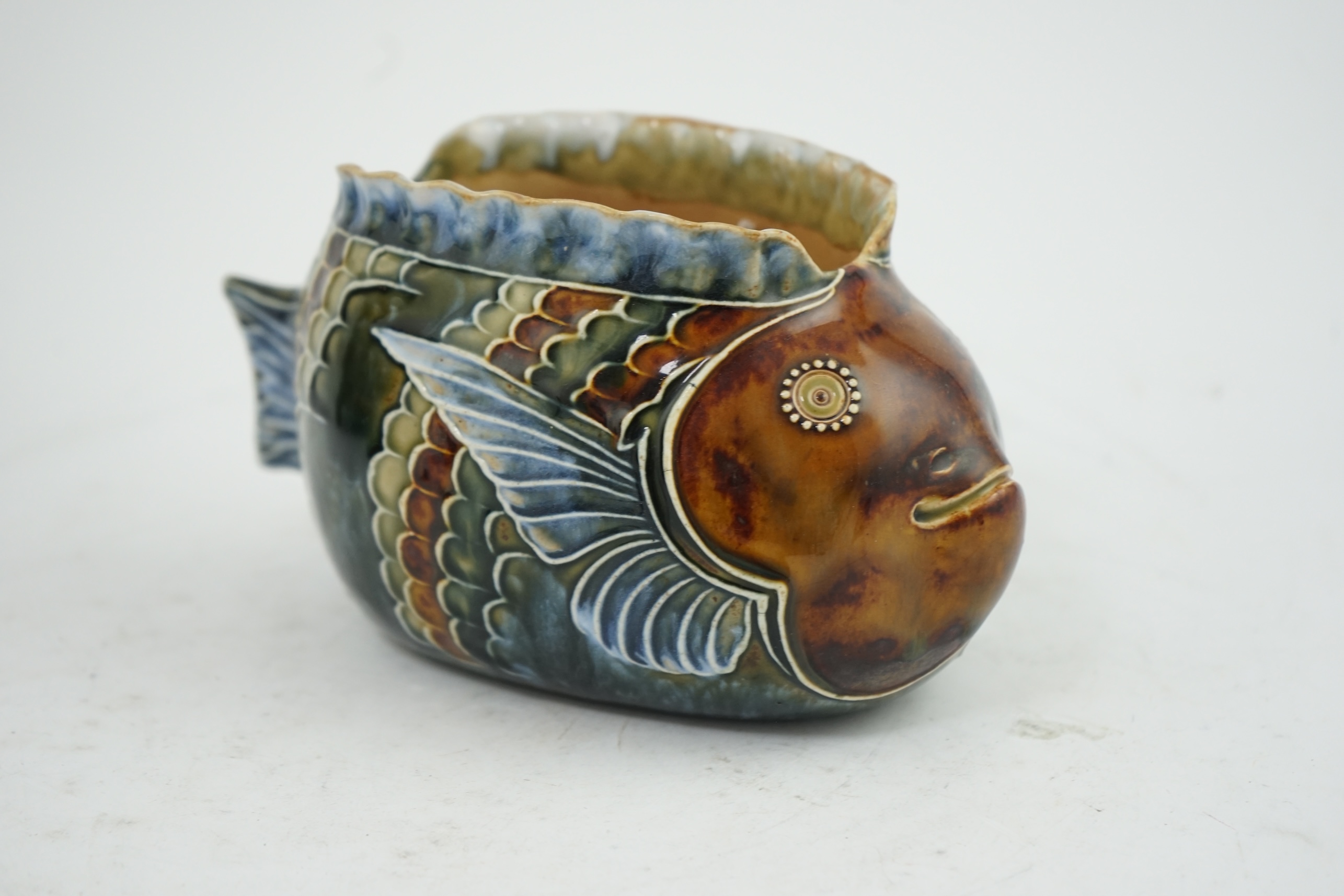 A Doulton Lambeth stoneware bowl, decorated by Mark V. Marshall, modelled as a fish